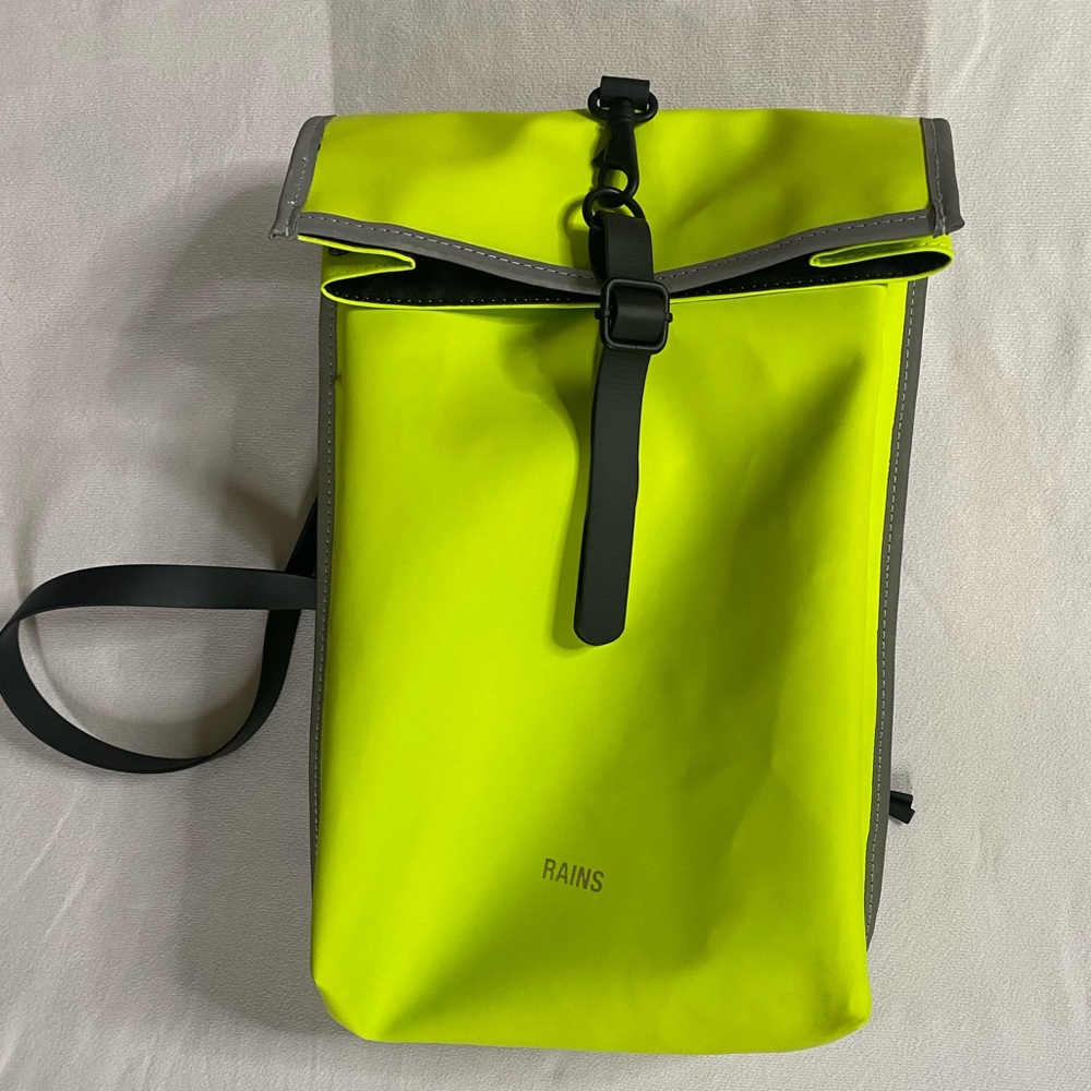 Rains Neon Yellow Roll-Top Backpack with Black Trim